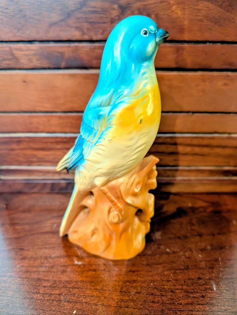 Vintage Ceramic Blue and Yellow Songbird Figurine for Bird Lovers